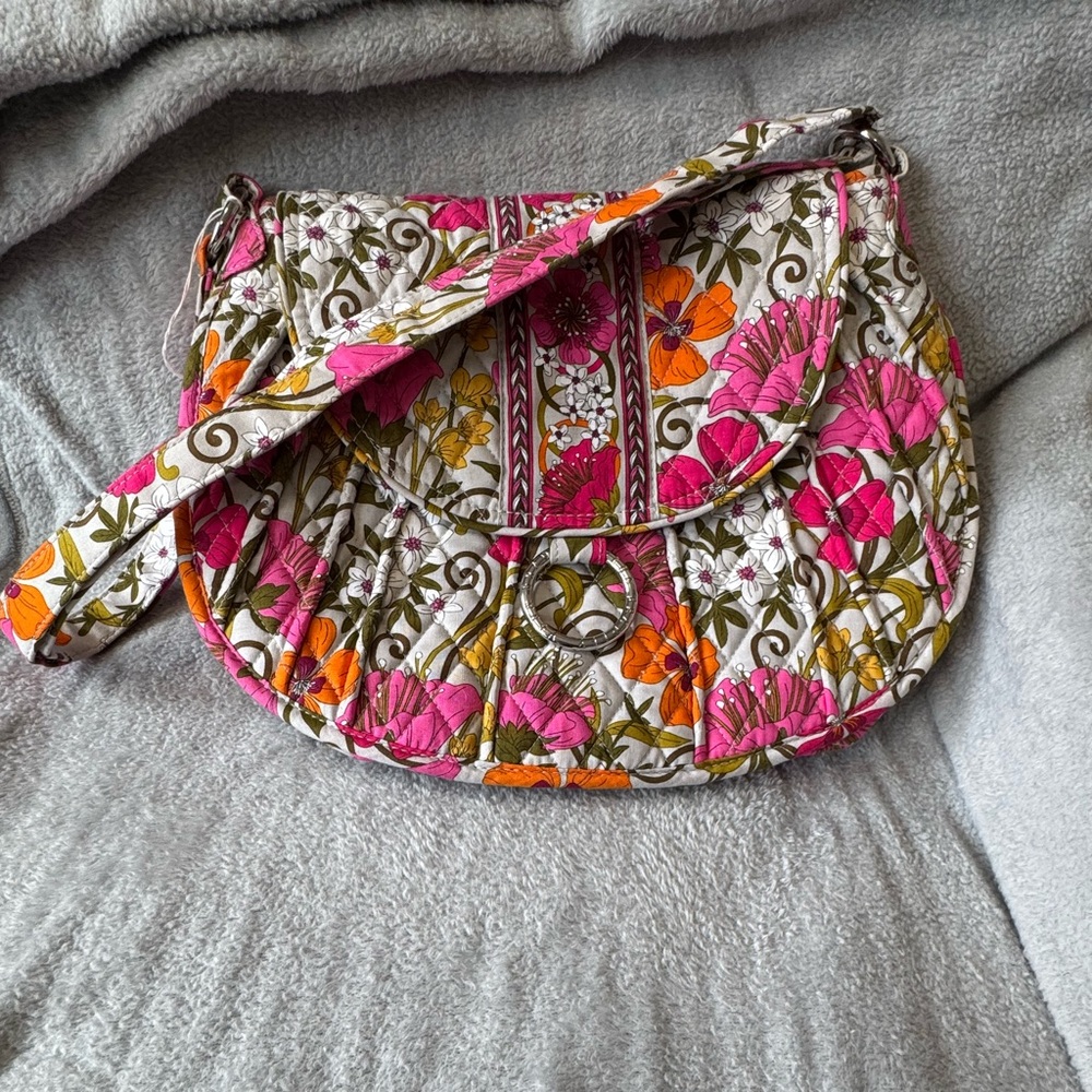 Vera Bradley Pink and Orange Flowers Quilted Shoulder Bag